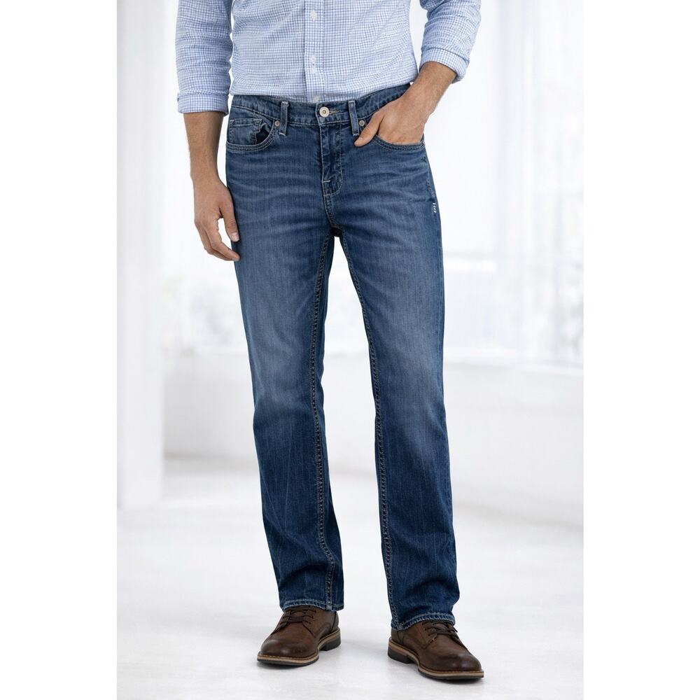 BKE Alec Straight Leg Jeans Western Cowboy Country Whisker Big Stitch Mens 29R